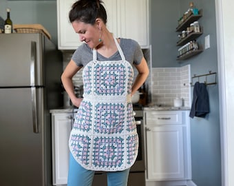 HAAKPATROON Schort | Duurzame kleding | Easy Kitchen Grandma Square vintage retro schort pdf
