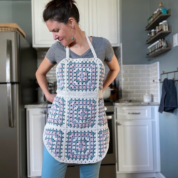 CROCHET PATTERN Apron | Sustainable Apparel | Easy Kitchen Granny Square Vintage Retro Apron PDF