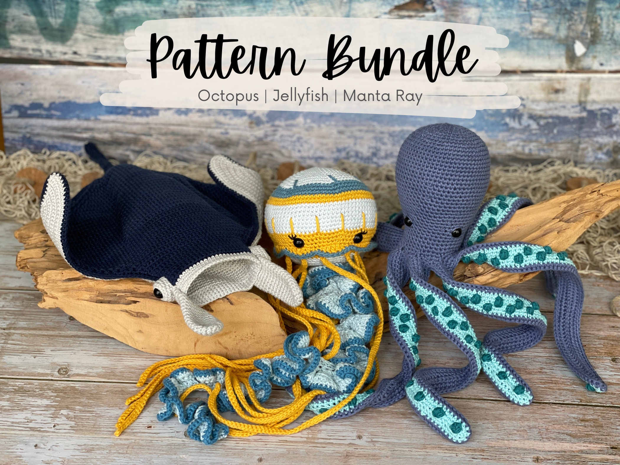 39 Crochet Jellyfish Patterns: Amigurumi, Rattles, Squish, and Keychains 20 Crochet Pattern Bundle Sea Animals Jellyfish Manta Ray