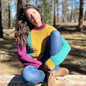 CROCHET PATTERN Apricity Color Block Sweater Simple Colorblock Pullover Jumper Sustainable Apparel PDF All Sizes image 6