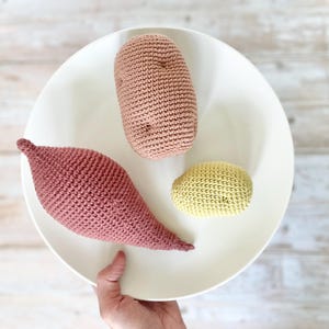 CROCHET PATTERN Potato | 3 Varieties - Russet, Yukon/Golden, Sweet Potato/Yam | Amigurumi Sustainable Food Toy | Waldorf & Montessori Toy