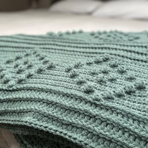 CROCHET PATTERN Throw Blanket | Easy Chunky Cozy Diamond Ridge Bobble Afghan | Eco-friendly Sustainable Handmade Home Decor | PDF