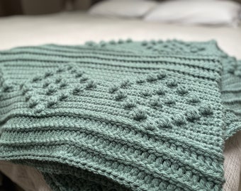 CROCHET PATTERN Throw Blanket | Easy Chunky Cozy Diamond Ridge Bobble Afghan | Eco-friendly Sustainable Handmade Home Decor | PDF