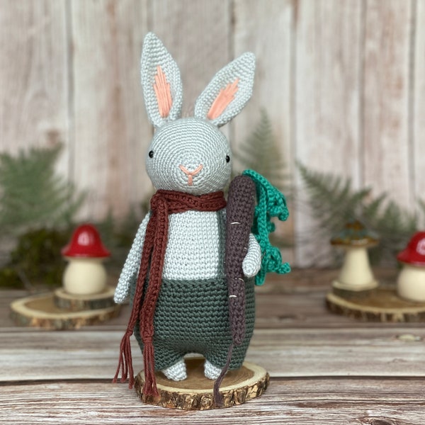 CROCHET PATTERN Rabbit | Barnaby the Rabbit with Carrot | Eco-Friendly Sustainable Amigurumi Montessori Woodland Bunny Animal Toy | PDF