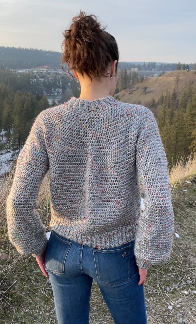 CROCHET PATTERN Pullover Sweater Mt Rainier Tweed Sweater Top Down Easy Yoke Jumper Sustainable Apparel All Sizes XS-5XL image 8