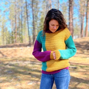 CROCHET PATTERN Apricity Color Block Sweater Simple Colorblock Pullover Jumper Sustainable Apparel PDF All Sizes image 4