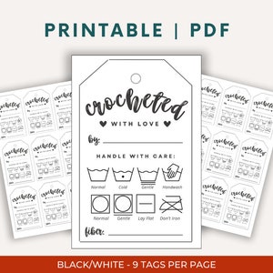 Crochet Care Tags | Printable PDF Laundry Instructions | Handmade Care