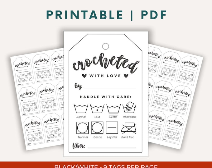 Crochet Care Tags | Printable PDF Laundry Instructions