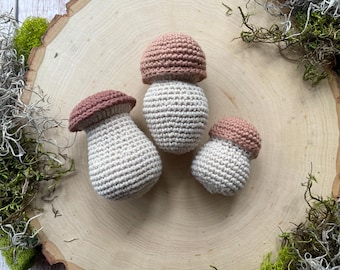 CROCHET PATTERN Porcini Mushroom | 3 Sizes | Bolete, Penny Bun | Amigurumi Crochet Food | Montessori & Waldorf Toys | Sustainable Crochet