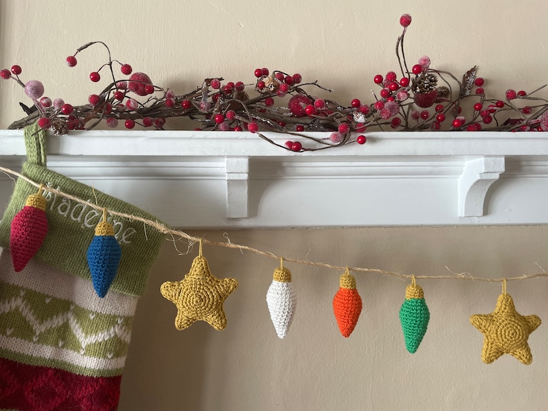 CROCHET PATTERN Christmas Lights Garland Vintage Holiday Light Bulb & Star Garland Eco-Friendly Sustainable Home Decor PDF image 3