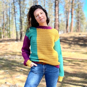 CROCHET PATTERN Apricity Color Block Sweater Simple Colorblock Pullover Jumper Sustainable Apparel PDF All Sizes image 3