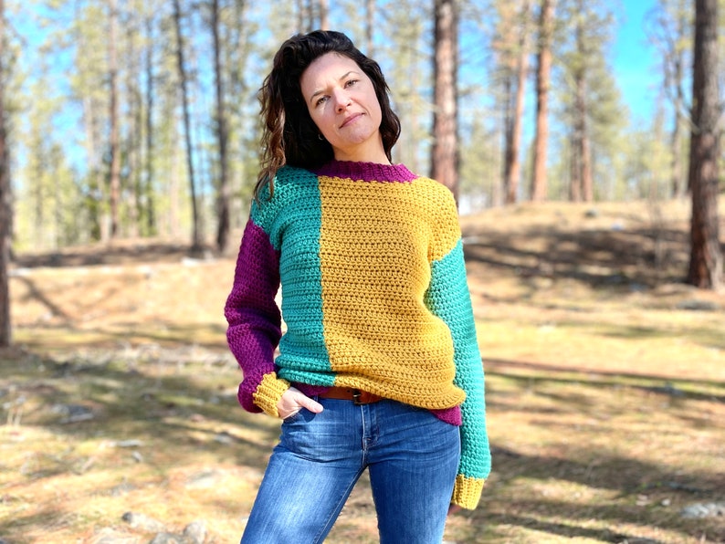 CROCHET PATTERN Apricity Color Block Sweater Simple Colorblock Pullover Jumper Sustainable Apparel PDF All Sizes image 3