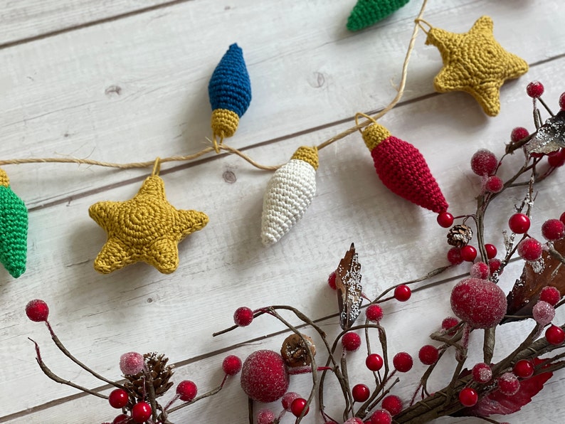 CROCHET PATTERN Christmas Lights Garland Vintage Holiday Light Bulb & Star Garland Eco-Friendly Sustainable Home Decor PDF image 8