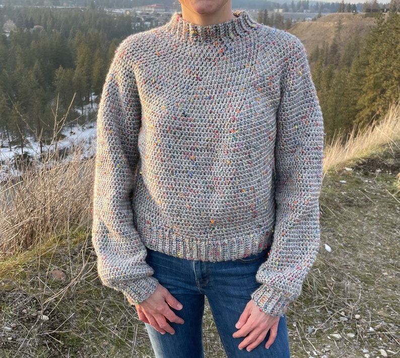 CROCHET PATTERN Pullover Sweater Mt Rainier Tweed Sweater Top Down Easy Yoke Jumper Sustainable Apparel All Sizes XS-5XL image 4