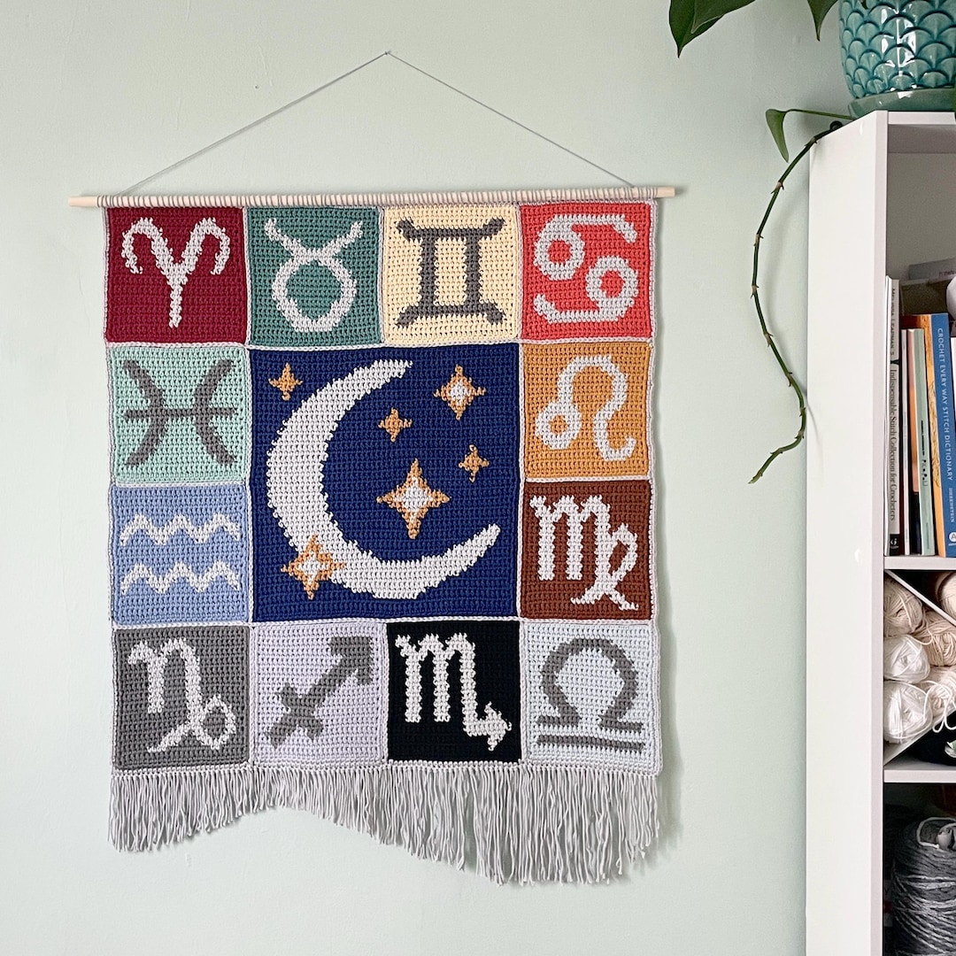 CROCHET PATTERN Zodiac Tapestry | All 12 Astrology Signs + Moon & Stars ...