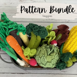 CROCHET PATTERN Vegetable Bundle 7-in-1 | Amigurumi Veggies Green Onion, Artichoke, Corn, Lettuce, Carrots, Radish, Broccoli Eco-Friendly