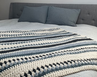 CROCHET PATTERN Throw Blanket | Easy Chunky Cozy Afghan Misty Peaks | Eco-Friendly Sustainable Handmade Home Decor | PDF