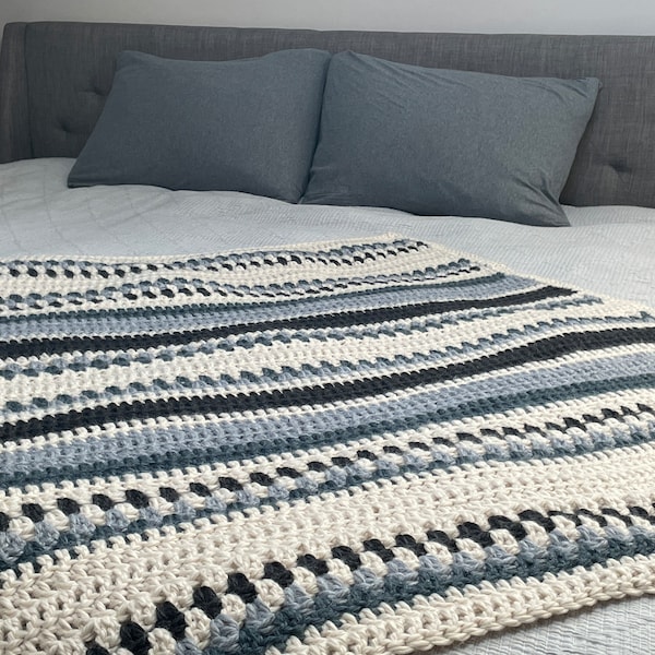 CROCHET PATTERN Throw Blanket | Easy Chunky Cozy Afghan Misty Peaks | Eco-Friendly Sustainable Handmade Home Decor | PDF