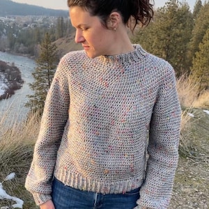 CROCHET PATTERN Pullover Sweater Mt Rainier Tweed Sweater Top Down Easy Yoke Jumper Sustainable Apparel All Sizes XS-5XL image 9