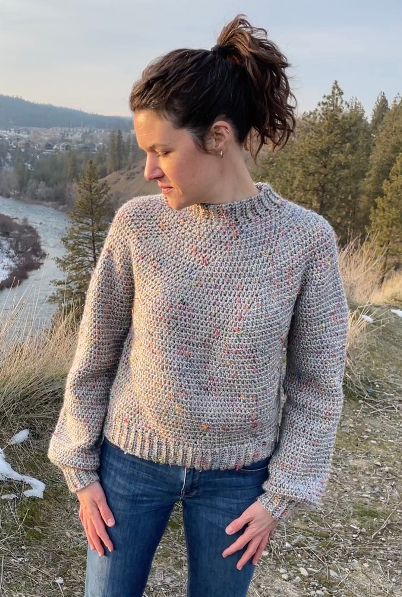 CROCHET PATTERN Pullover Sweater Mt Rainier Tweed Sweater Top Down Easy Yoke Jumper Sustainable Apparel All Sizes XS-5XL image 9