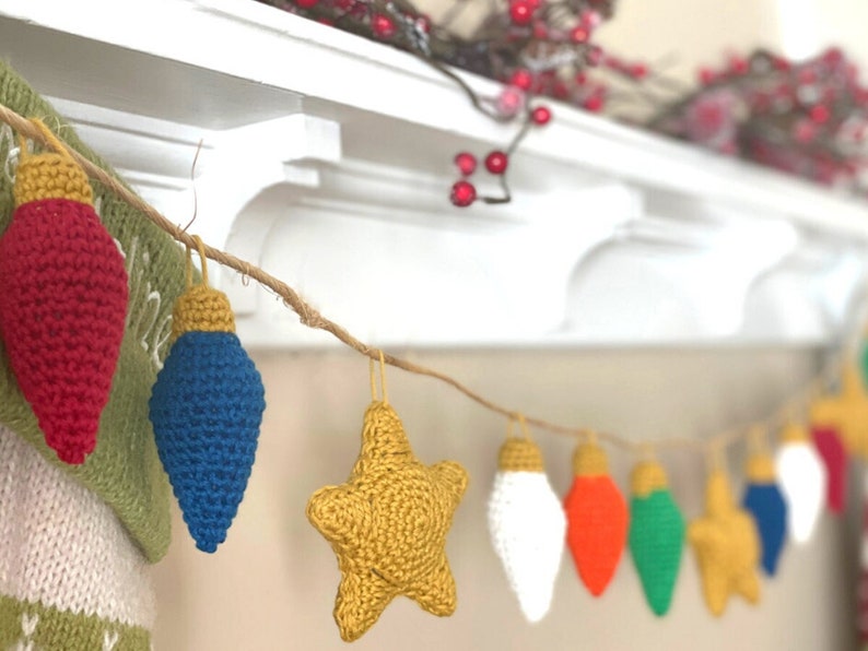 CROCHET PATTERN Christmas Lights Garland Vintage Holiday Light Bulb & Star Garland Eco-Friendly Sustainable Home Decor PDF image 1