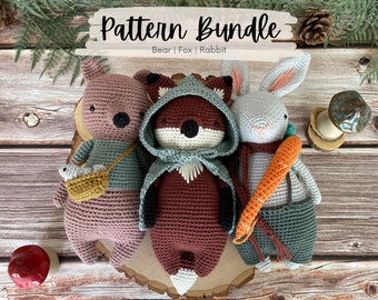 HAAKPATROON Bundel Bosdieren | Beer-, vos- en konijnpatronen | Milieuvriendelijk, duurzaam Amigurumi Montessori-speelgoed | Pdf