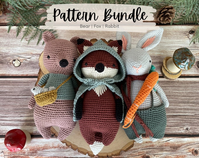 Woodland Animal Crochet Pattern Bundle | Bear, Fox, Rabbit