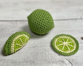 CROCHET PATTERN Lime | 3 Ways - Whole, Wedge & Slice | Eco-Friendly Sustainable Amigurumi Citrus Fruit Montessori Waldorf Toy | PDF