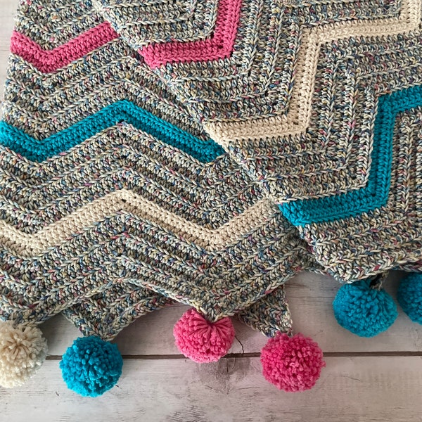 CROCHET PATTERN Chevron Blanket | Beginner Ripple Baby Blanket Afghan Jabble Throw | Eco-Friendly Sustainable Home Decor | 5 Sizes