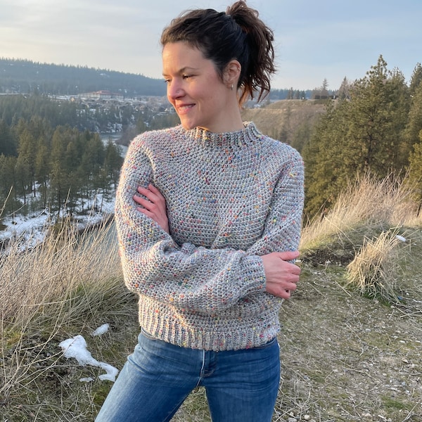 CROCHET PATTERN Pullover Sweater | Mt Rainier Tweed Sweater Top Down Easy Yoke Jumper | Sustainable Apparel | All Sizes XS-5XL