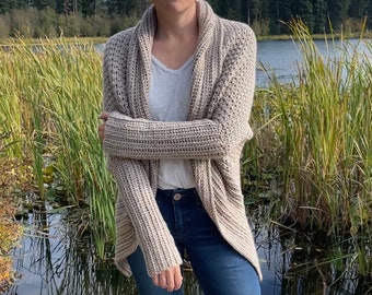 CROCHET PATTERN Tundra Cardigan | Beginner Chunky Shrug Inspired Easy Beginner Sweater | Sustainable Apparel | Sizes XS-3XL
