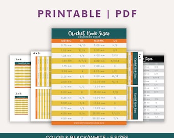 Crochet Hook Sizes Conversion Chart | Printable PDF in 5 Sizes