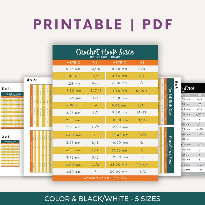 Crochet Hook Size Chart - Etsy