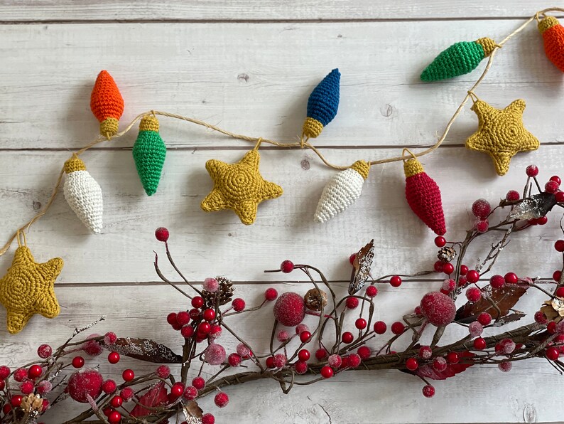 CROCHET PATTERN Christmas Lights Garland Vintage Holiday Light Bulb & Star Garland Eco-Friendly Sustainable Home Decor PDF image 2