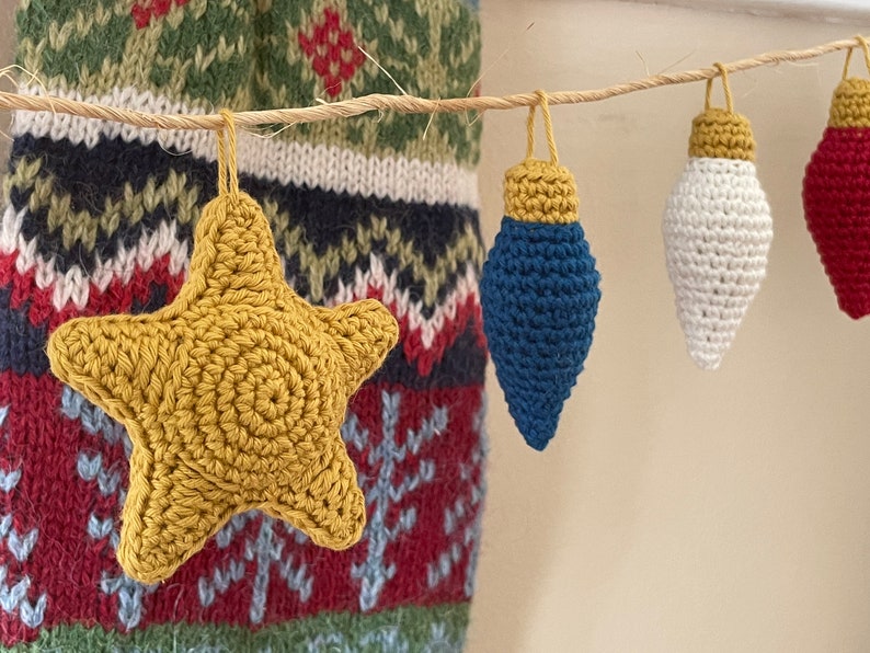 CROCHET PATTERN Christmas Lights Garland Vintage Holiday Light Bulb & Star Garland Eco-Friendly Sustainable Home Decor PDF image 7