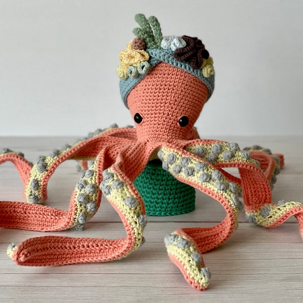 CROCHET PATTERN Octopus | Ingrid the Octopus with Coral Reef Headband | Eco-Friendly Sustainable Amigurumi Montessori Sea Animal Toy | PDF