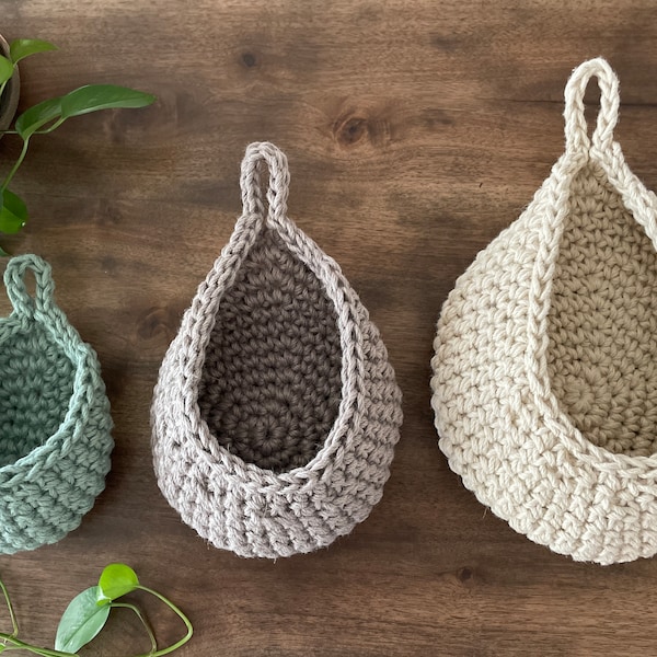 CROCHET PATTERN Hanging Basket | 3 Sizes Included Teardrop Jute Baskets | Handmade Sustainable Eco-Friendly Crochet Home Decor