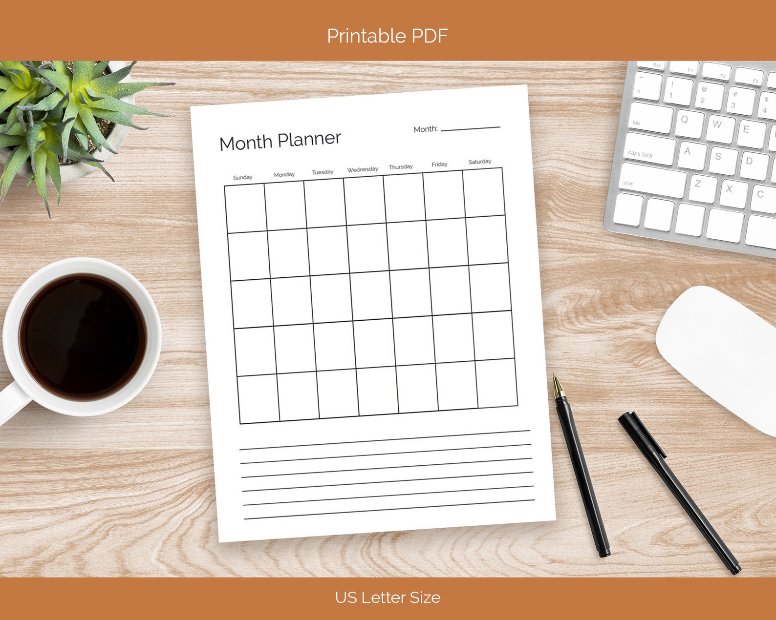 Simple Black and White Printable Monthly Calendar Fill in - Etsy