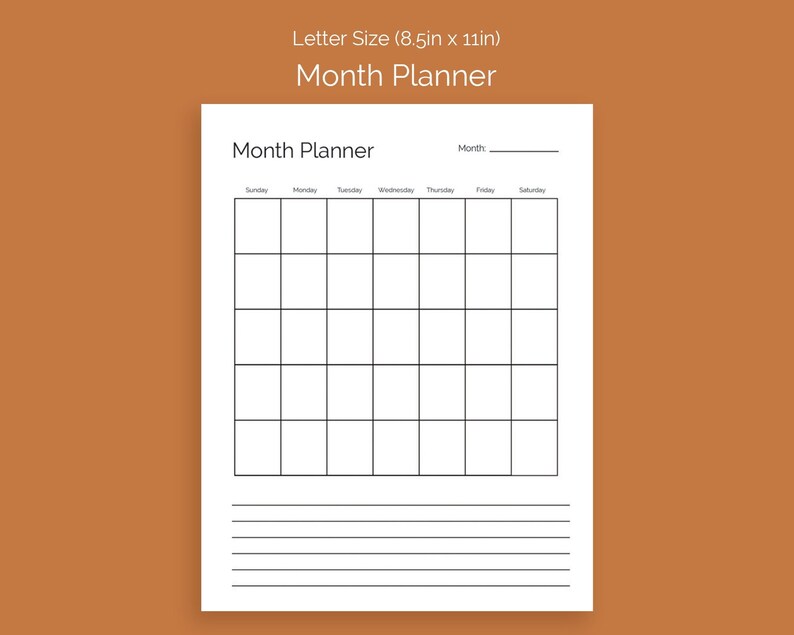Simple Black and White Printable Monthly Calendar Fill in - Etsy