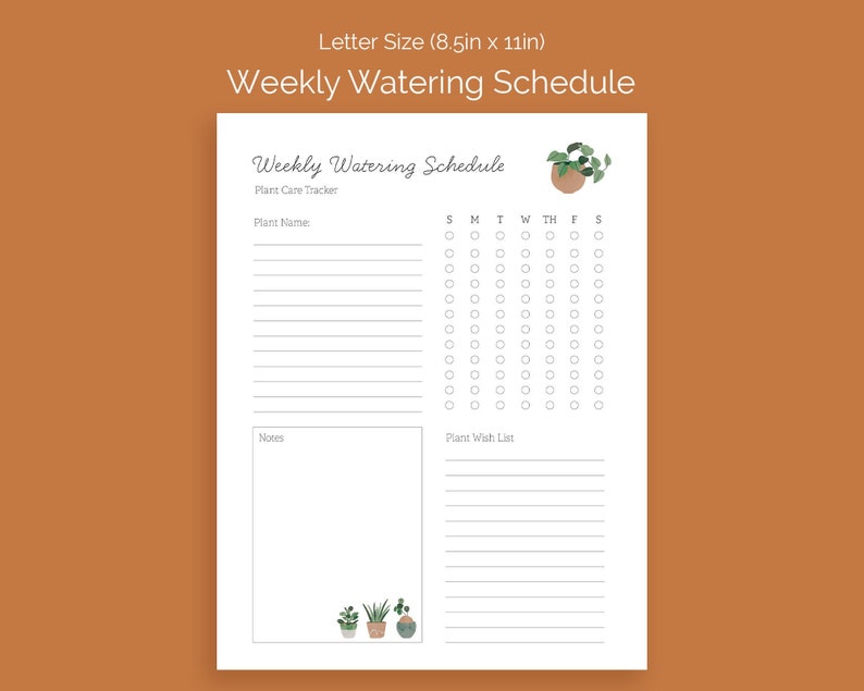 Printable Weekly Plant Watering Schedule Etsy