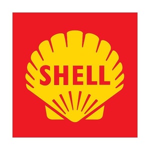 以下が含まれることがあります： 赤い背景に赤い文字で「SHELL」と書かれた黄色の貝殻のロゴ