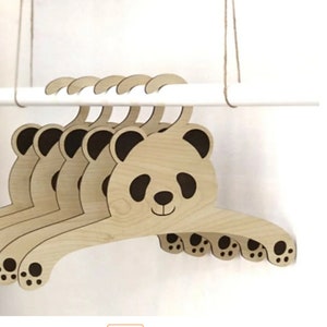 Montessori Wooden PANDA  Hanger for   Babies  and Kids Room 5 pieces