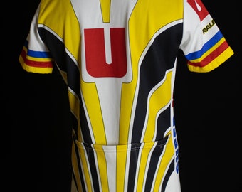 Maillot Cycliste Vintage Nalini Super U Raleigh, Laurent Fignon, Taille 5/XL