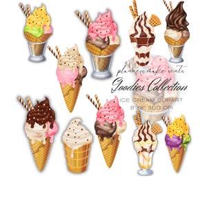 ICE CREAM CONE Illustrated Clipart/Dessert Elements/Digital Art/Digital Scrapbooking/Ice Cream Deco/Commercial Use Allowed