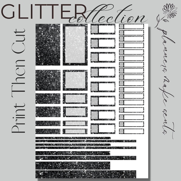 BLACK SPARKLE GLITTER Headers/Printable Planner Stickers/Black Sparkle Washi/Glitter Box Stickers/Sparkle Planner/Planner Girl/Sampler Kit