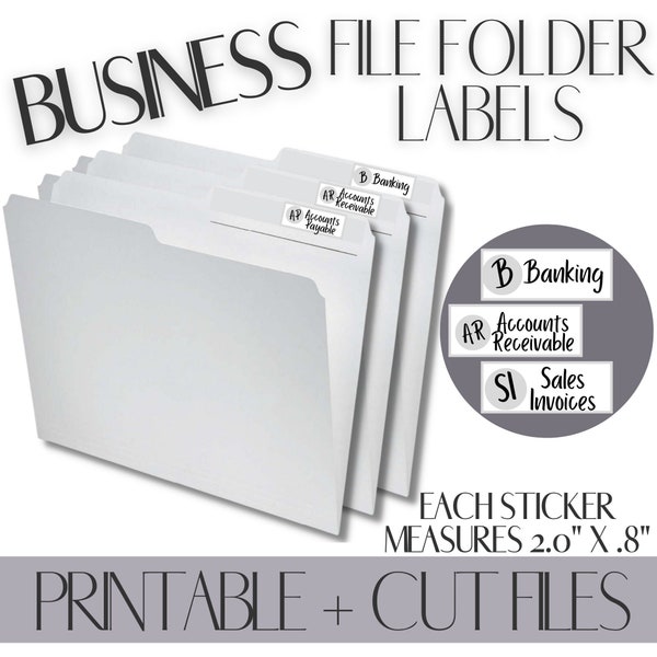 PRINTABLE FOLDER LABELS For Business Paperwork/Cut Files For Silhouette And Cricut/Organize Documents & Increase Efficiency/Instant Download