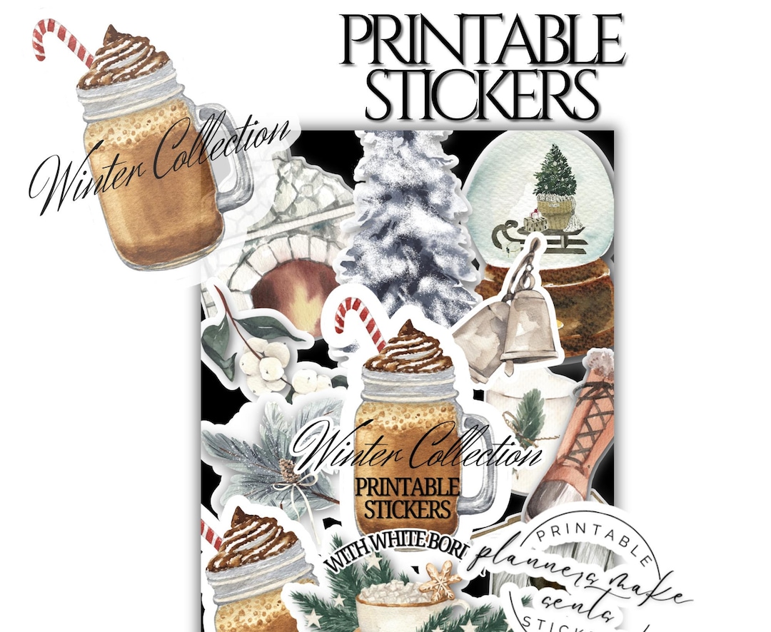 DREAMING OF WINTER Printable Planner Stickers/white Outline/vertical ...