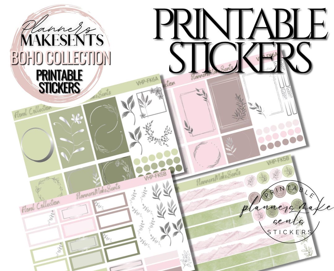 PINK BOHO FOLIAGE Printable Sticker Set/printable Planner Stickers ...