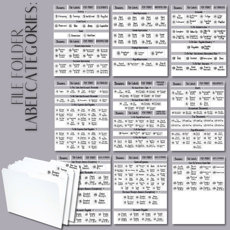 Business filing system printable labels business paperwork printable