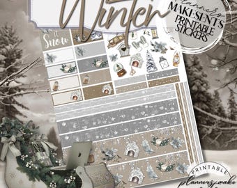 WINTER LANDSCAPE Printable Planner Stickers/Happy Planner/Christmas Elements/Christmas Deco Stickers/Christmas Sampler Kit/Snowflake Washi